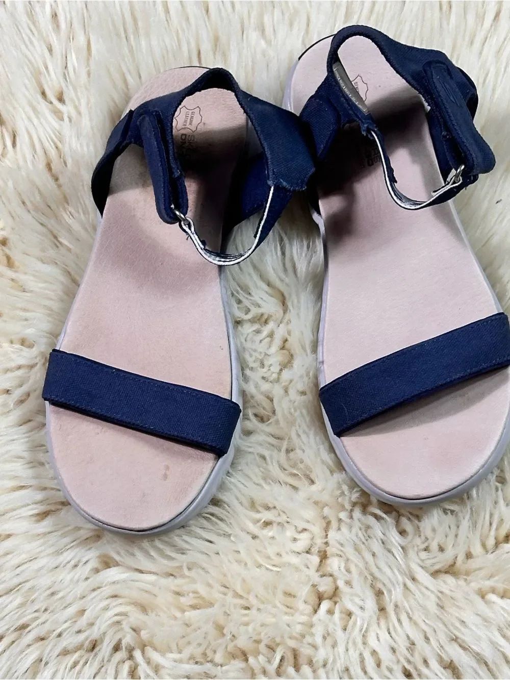 Skechers ON-THE-GO Navy Blue Strappy Sandals with Blush Footbed